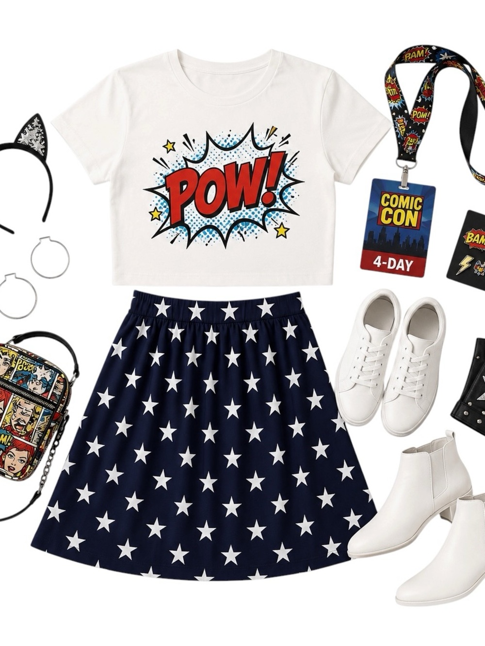 Her Universe WW84 Star Print Pleated Mini Skirt Women Small Cosplay NO CHAIN